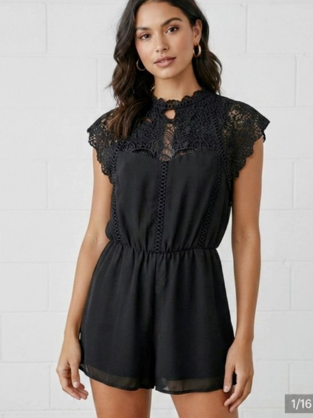 🖤 Francesca's Mi Ami Black Chiffon Lace Mock Neck Romper Size S . NWOT 🖤